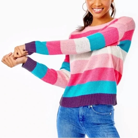 Lilly Pulitzer Amala Sweater Striped Crew Neck Wool Blend Size M - Picture 1 of 7
